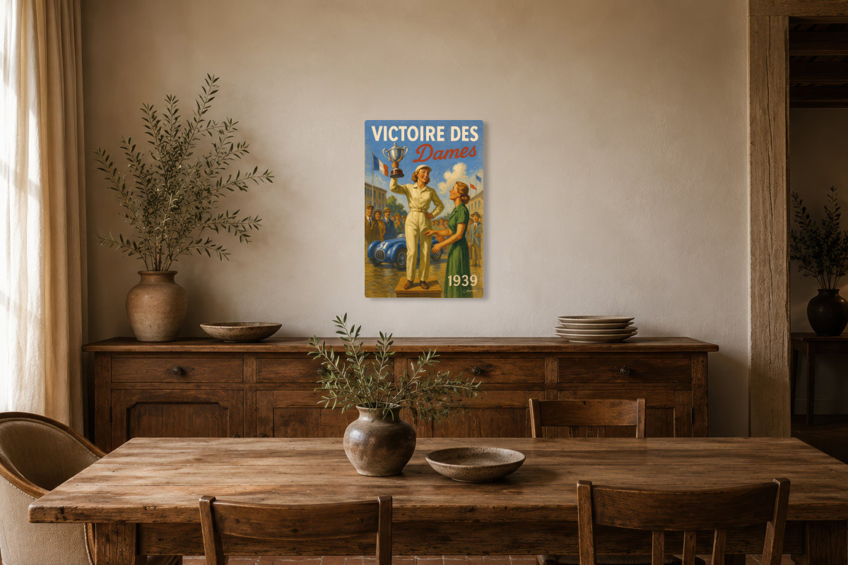 V01-01, Affiche vintage sport - Championne en Blanc - 1939