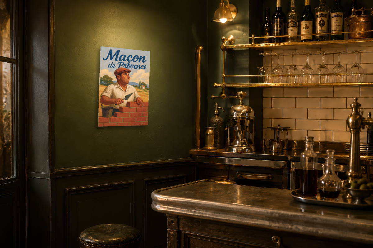 V02-02, Affiche vintage métiers anciens - Maçon de Provence