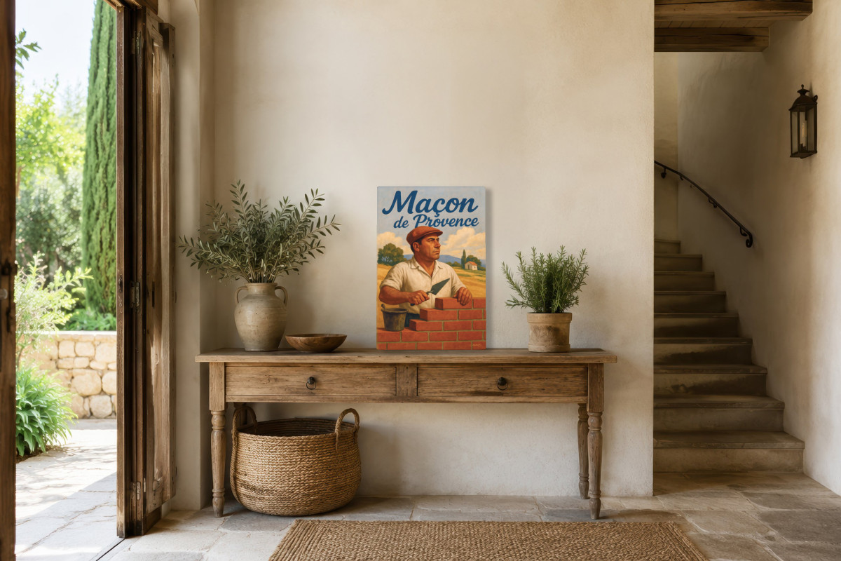 V01-17, Affiche vintage métiers anciens - Maçon de Provence