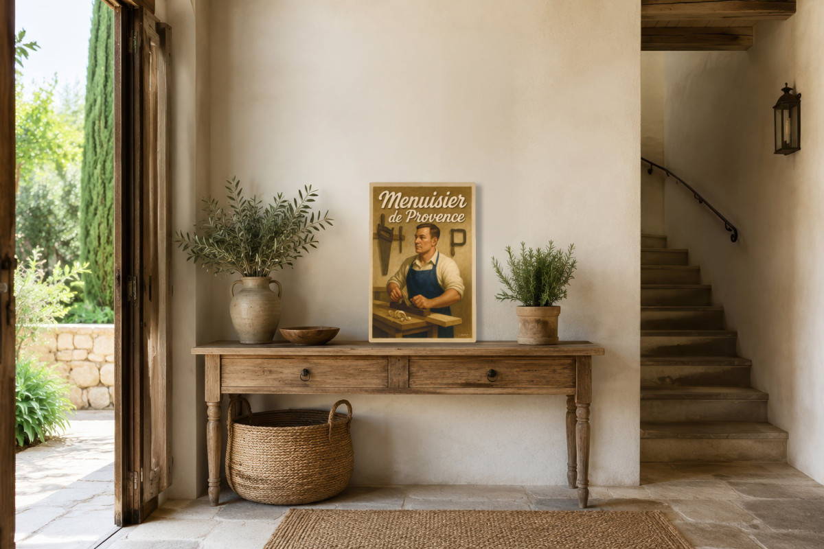 V01-17, Affiche vintage métiers anciens - Menuisier de Provence