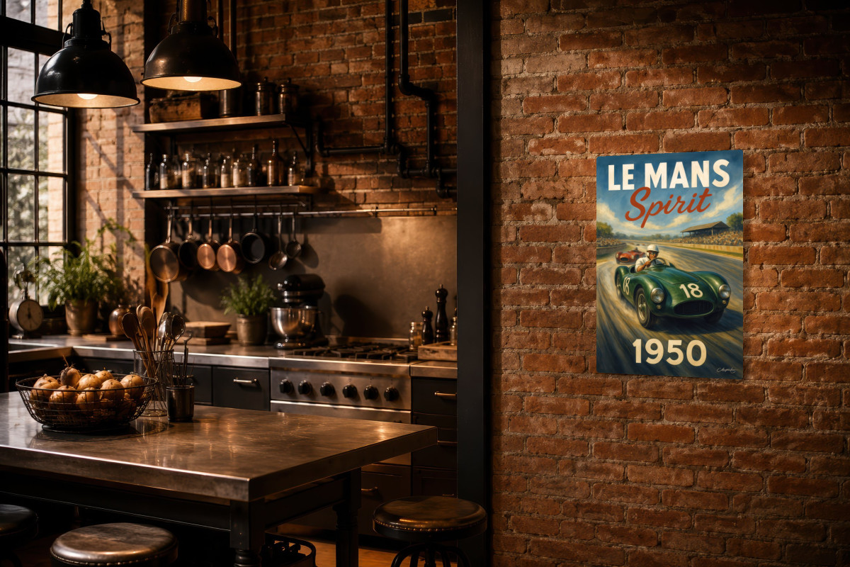 V02-03, Affiche vintage sport - Course Le Mans Spirit 1950