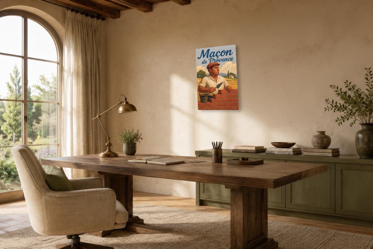 V01-08, Affiche vintage métiers anciens - Maçon de Provence
