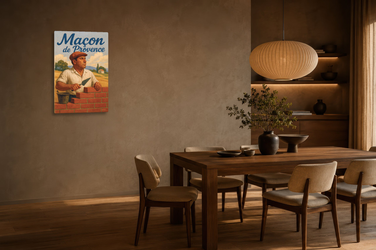 V03-10, Affiche vintage métiers anciens - Maçon de Provence
