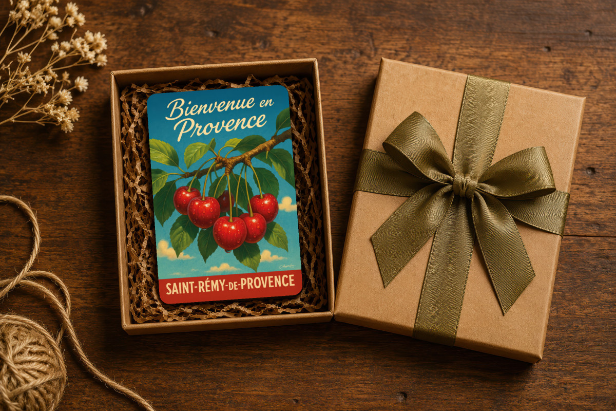 Mockup magnet 01 — Magnet Rouge éclat – Cerises de Provence au soleil