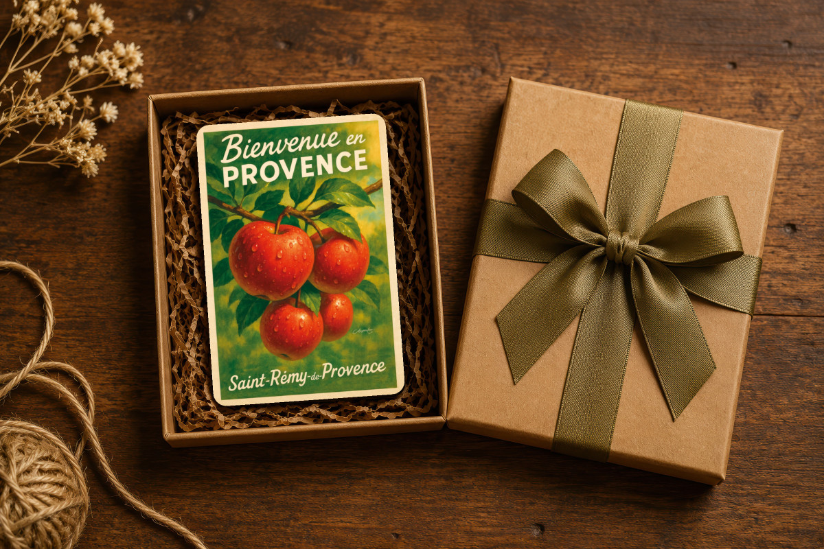 Mockup magnet 01 — Magnet Pommes d’automne – Rouge des vergers provençaux