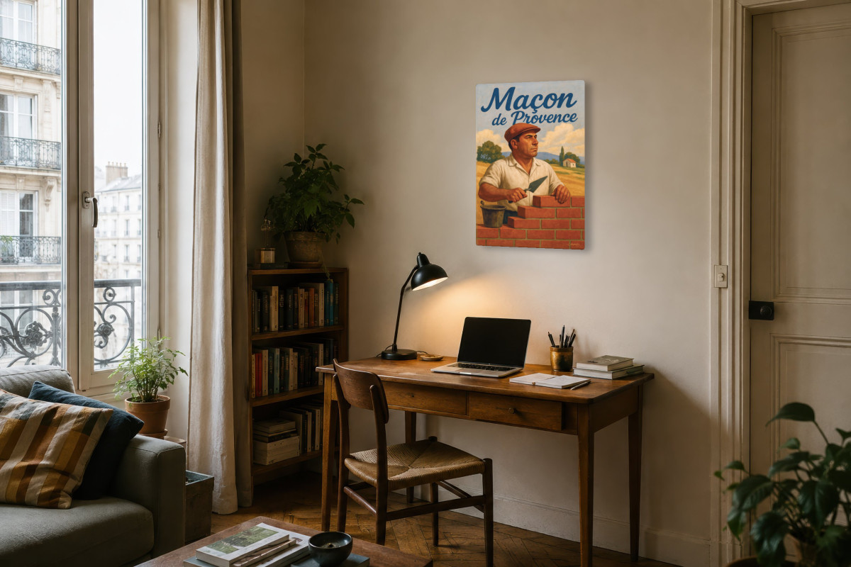 V04-10, Affiche vintage métiers anciens - Maçon de Provence