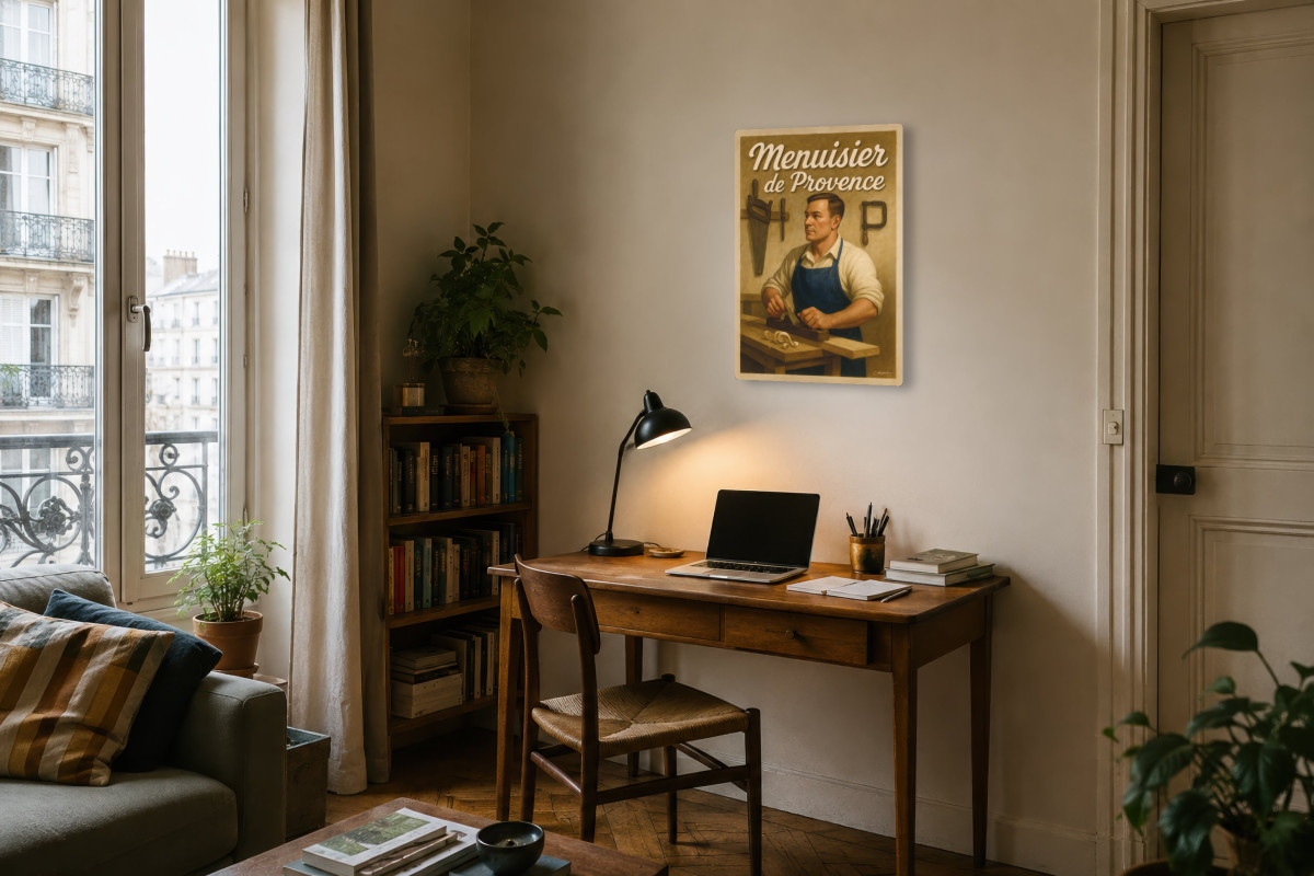 V04-10, Affiche vintage métiers anciens - Menuisier de Provence