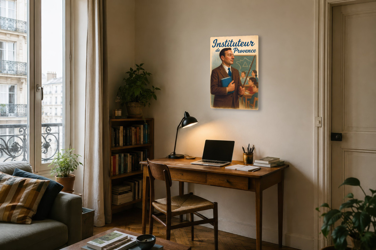 V04-10, Affiche vintage métiers anciens - Instituteur de Provence - L’école des enfants