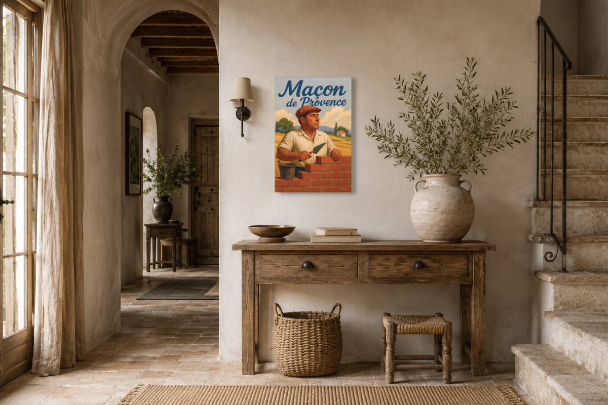 V01-14, Affiche vintage métiers anciens - Maçon de Provence
