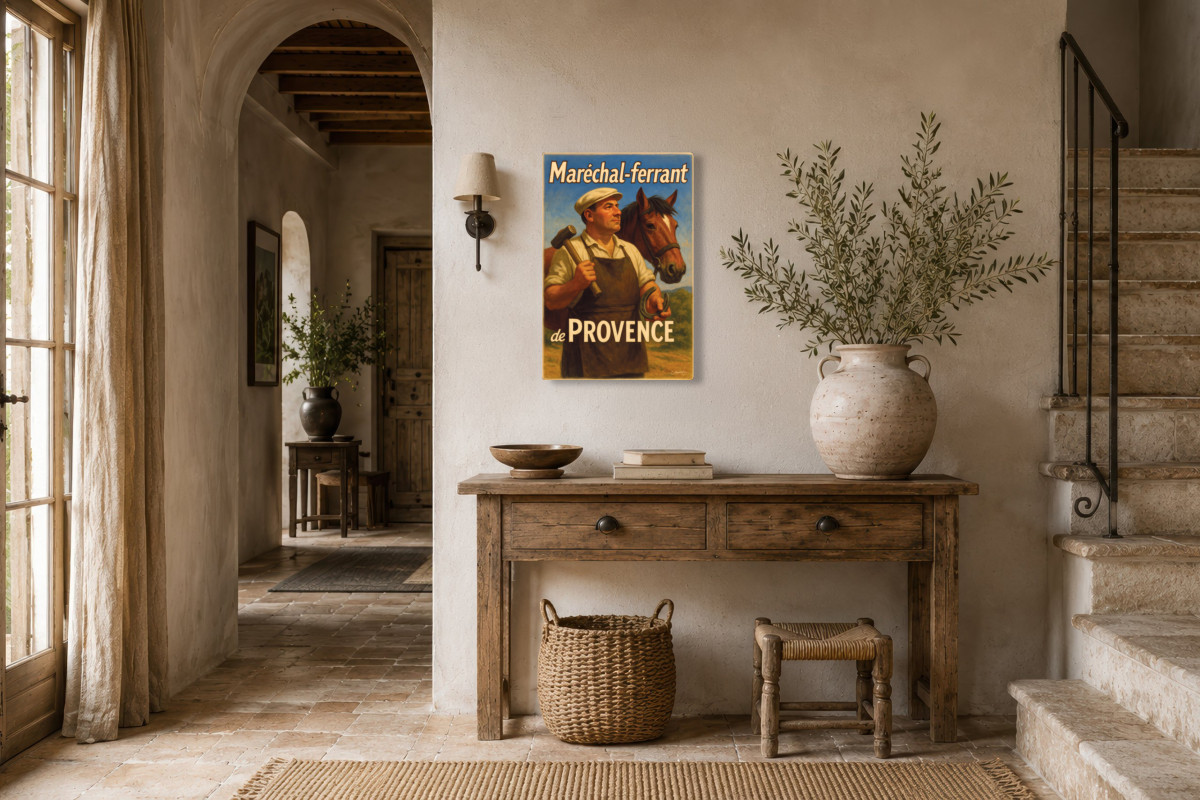 V01-14, Affiche vintage métiers anciens - Maréchal-ferrant de Provence