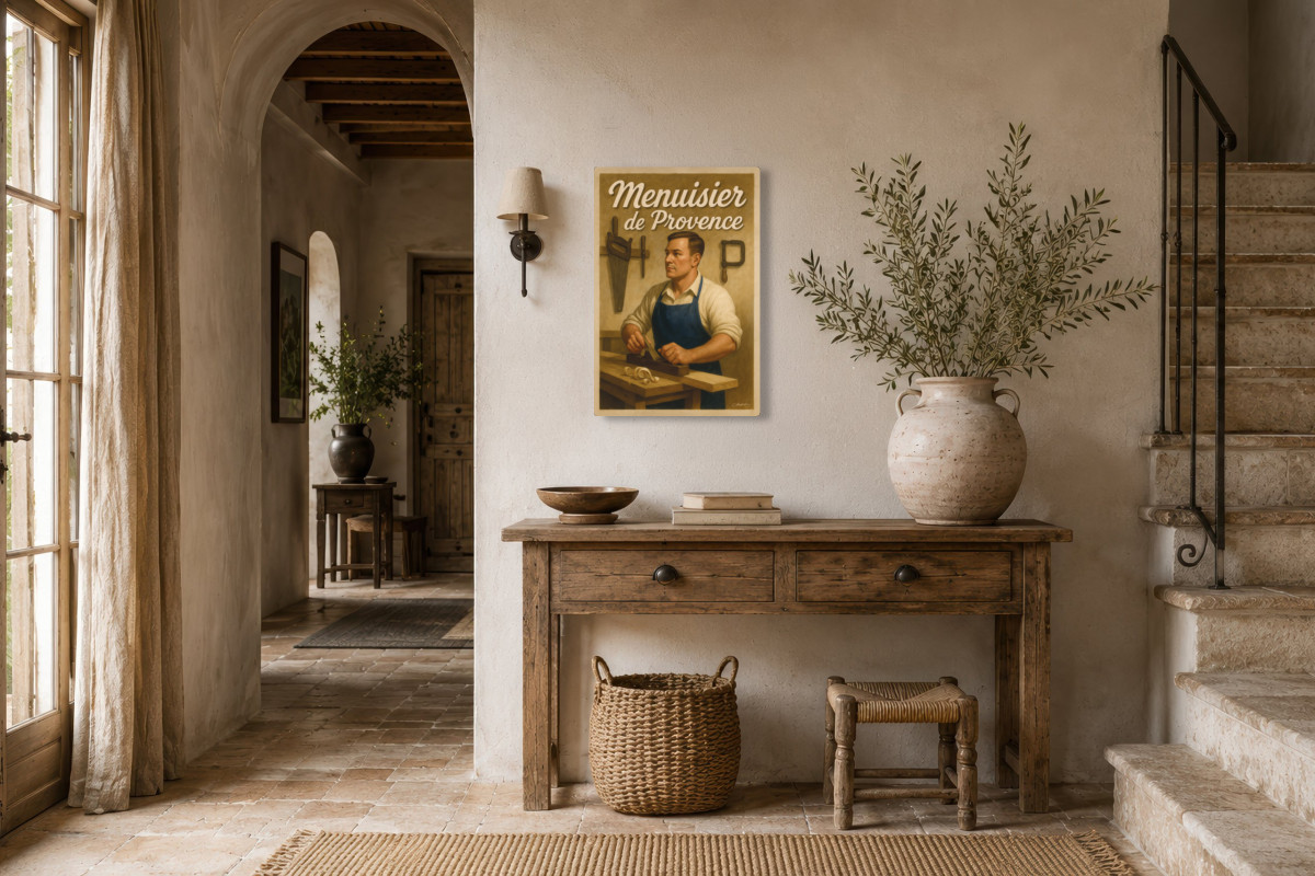 V01-14, Affiche vintage métiers anciens - Menuisier de Provence
