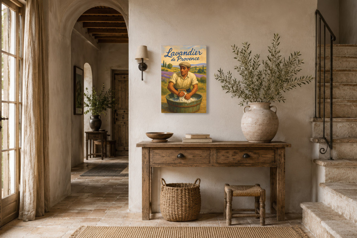 V01-14, Affiche vintage métiers anciens - Lavandier de Provence - Le geste ancien