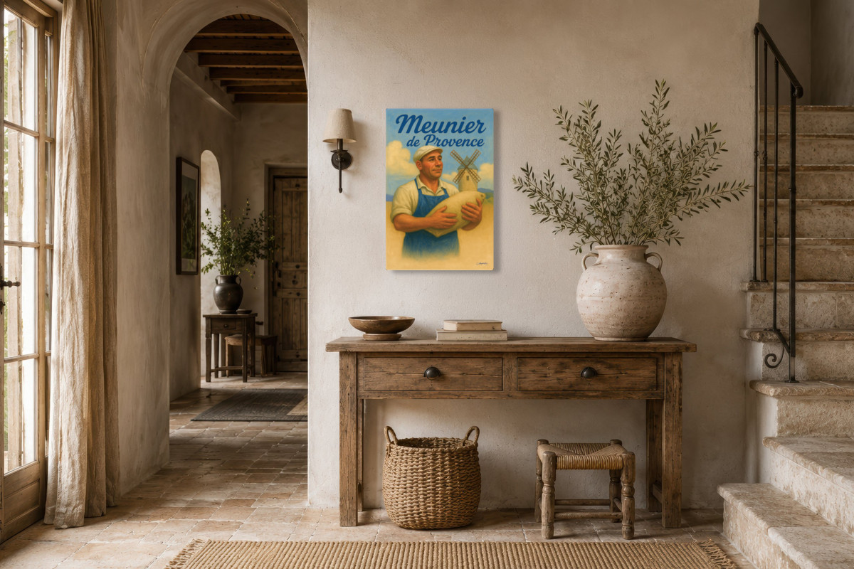 V01-14, Affiche vintage métiers anciens - Meunier de Provence