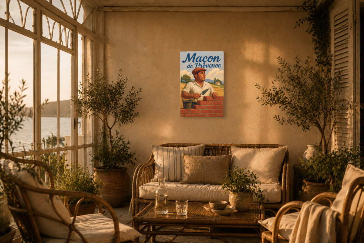 V02-22, Affiche vintage métiers anciens - Maçon de Provence
