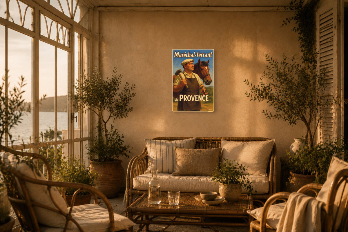 V02-22, Affiche vintage métiers anciens - Maréchal-ferrant de Provence