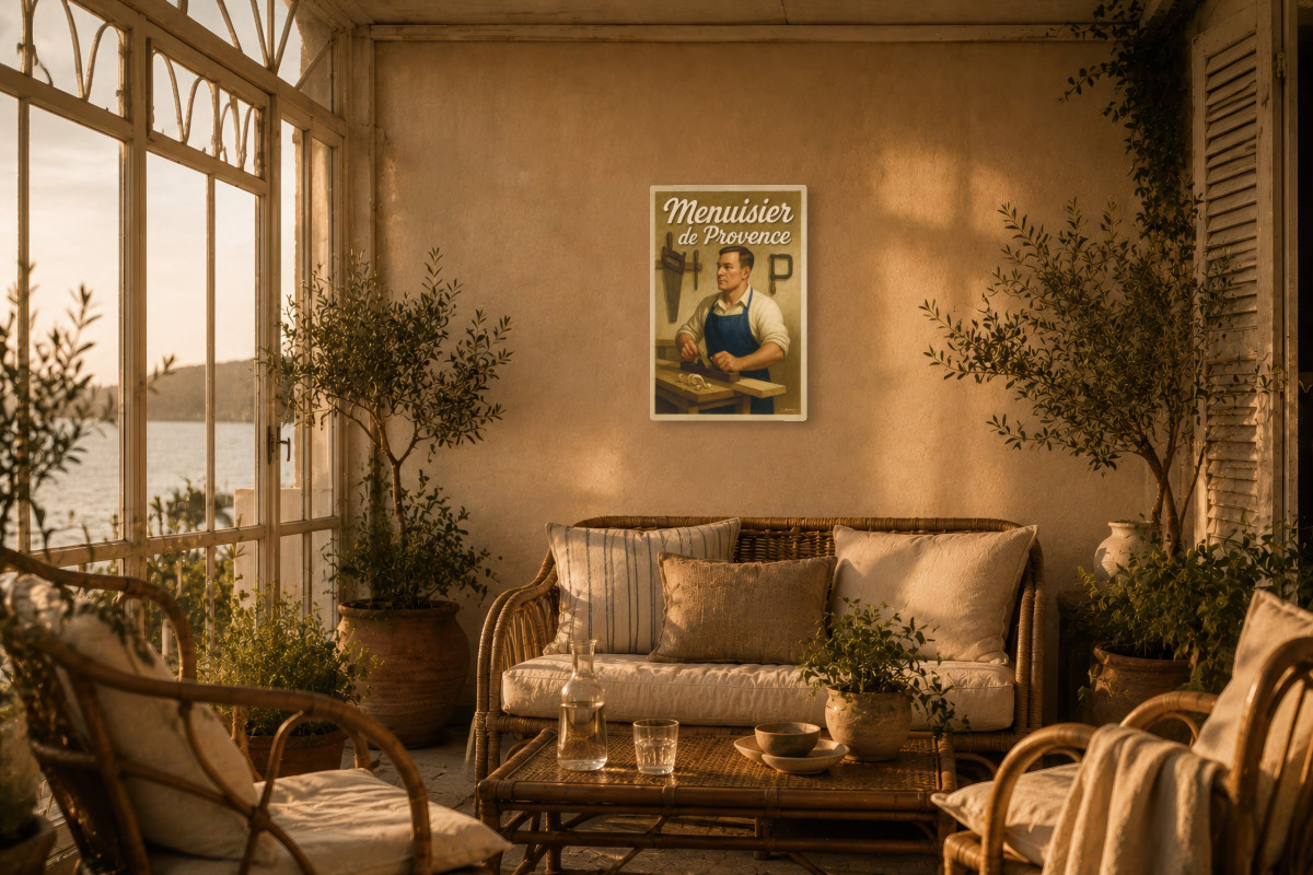 V02-22, Affiche vintage métiers anciens - Menuisier de Provence