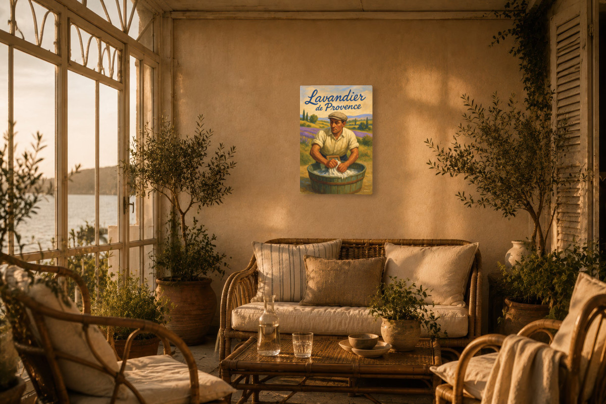 V02-22, Affiche vintage métiers anciens - Lavandier de Provence - Le geste ancien