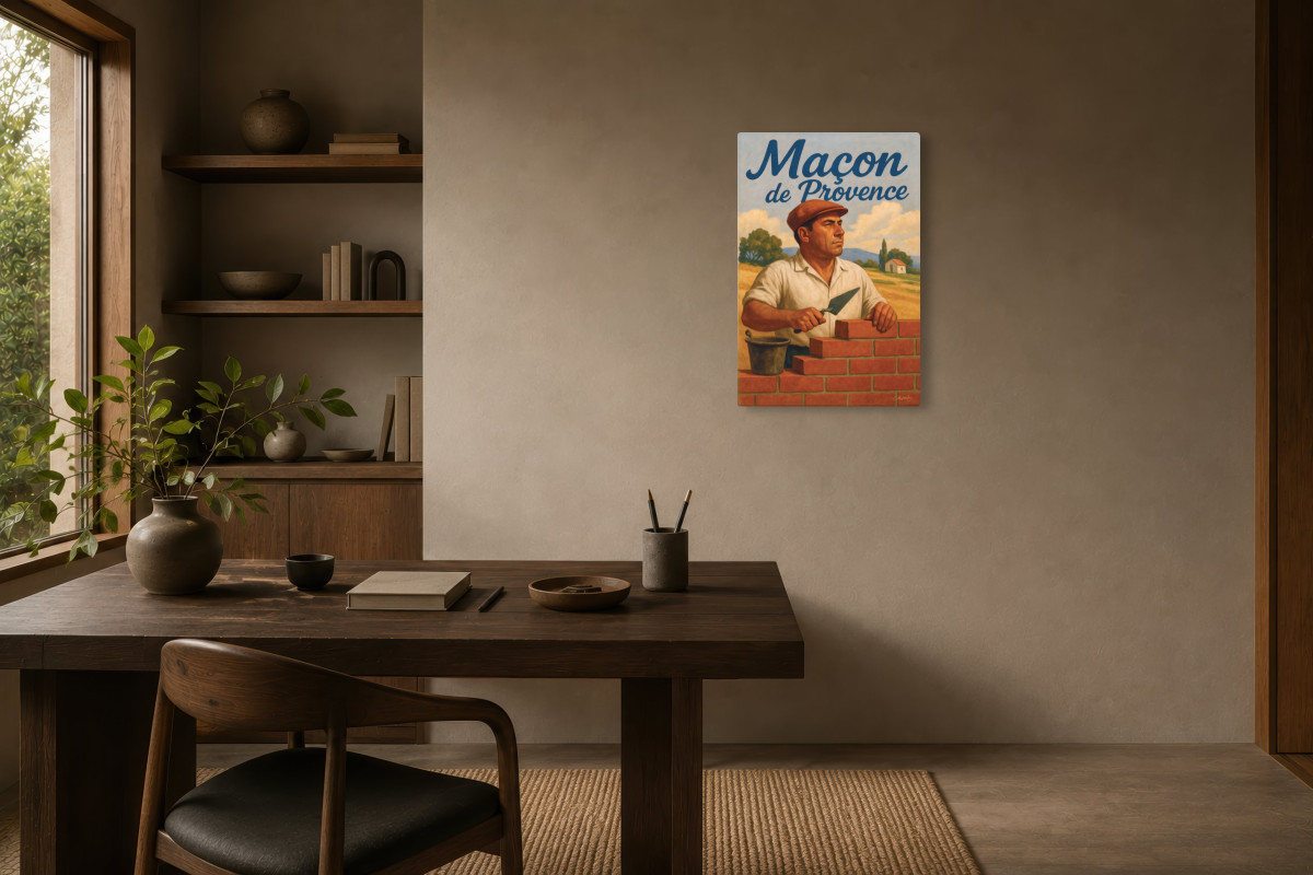 V03-12, Affiche vintage métiers anciens - Maçon de Provence