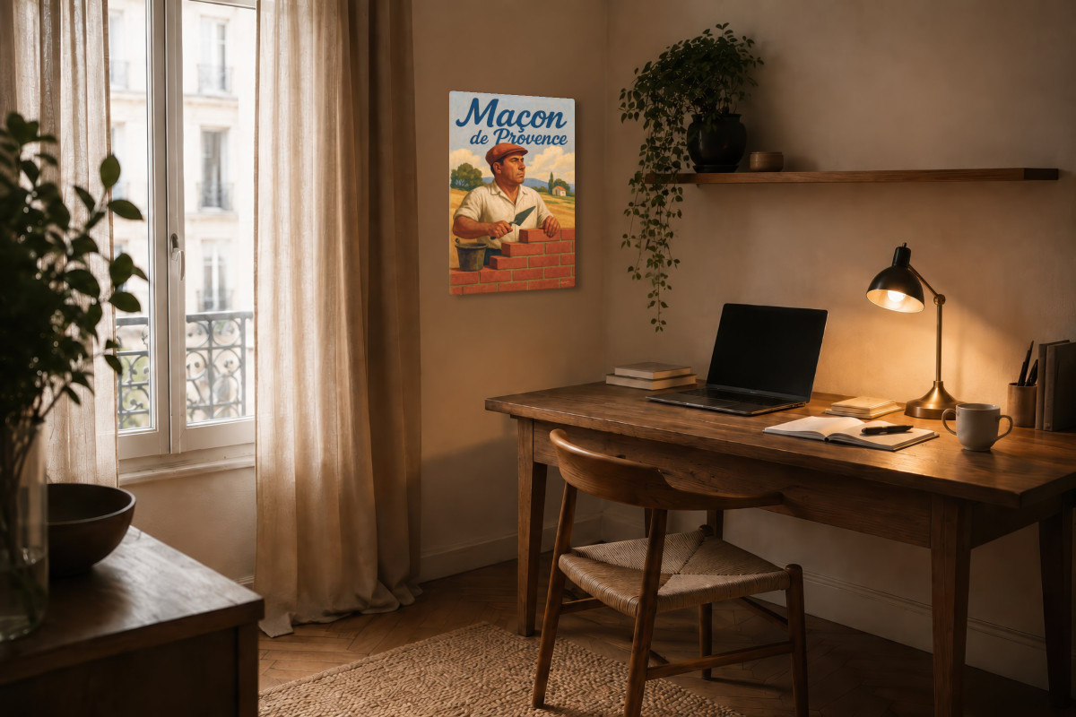 V04-16, Affiche vintage métiers anciens - Maçon de Provence