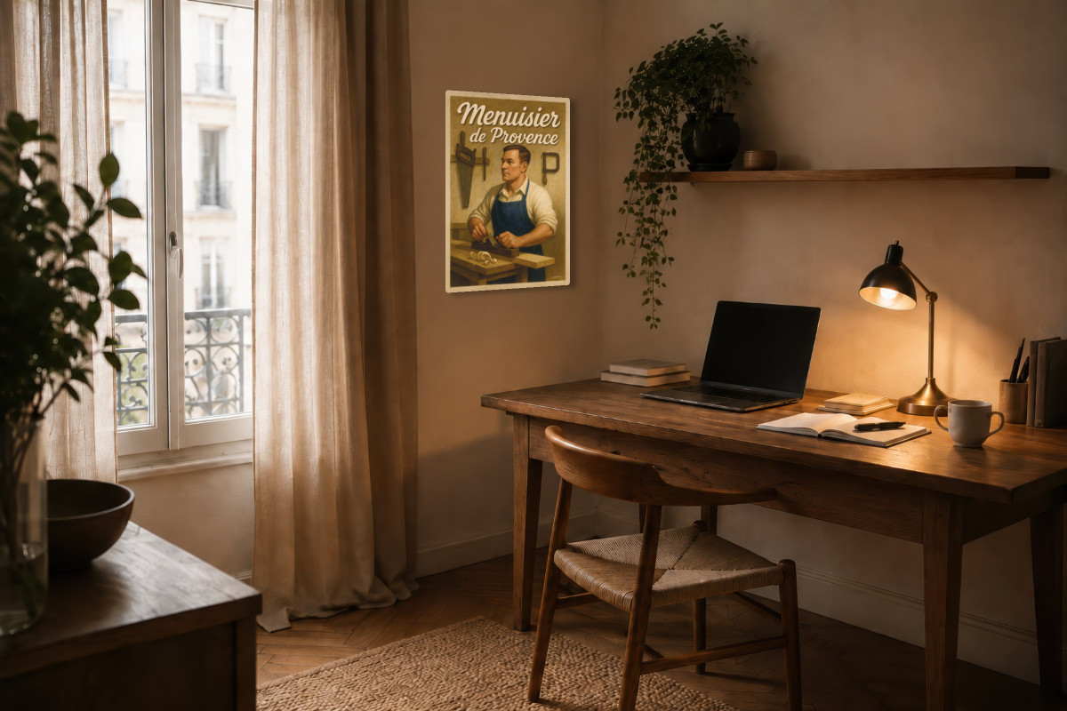V04-16, Affiche vintage métiers anciens - Menuisier de Provence