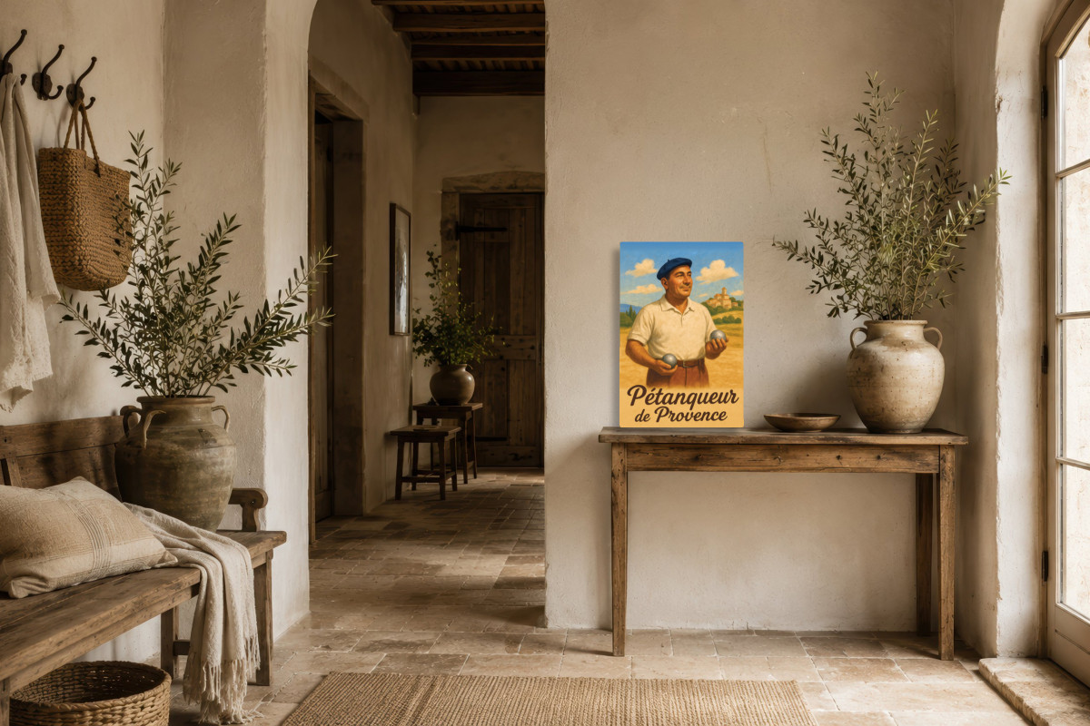 V01-13, Affiche vintage métiers anciens - Pétanqueur de Provence