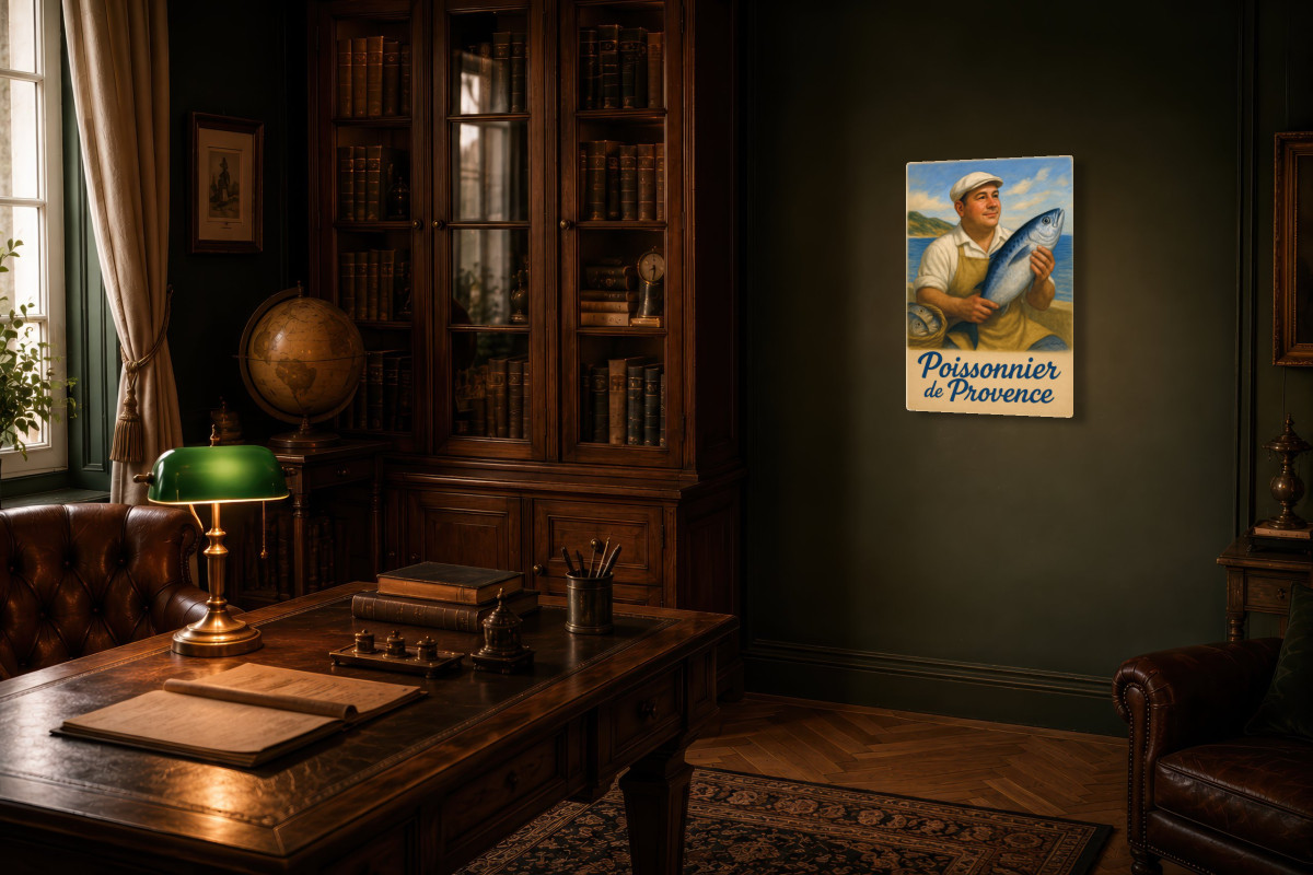 V02-14, Affiche vintage métiers anciens - Poissonnier de Provence