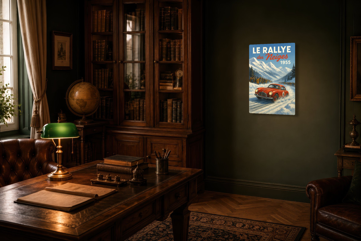 V02-14, Affiche vintage sport - Le Rallye des neiges 1955