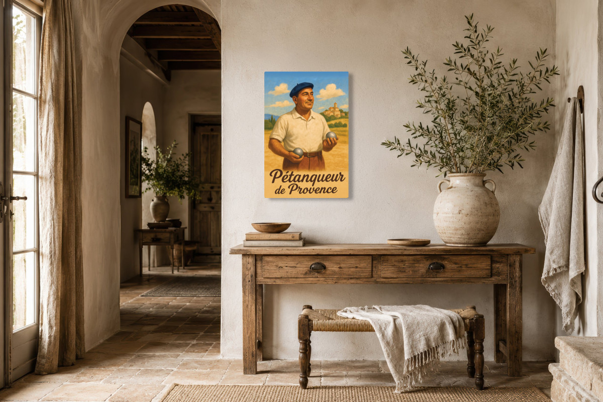 V01-12, Affiche vintage métiers anciens - Pétanqueur de Provence