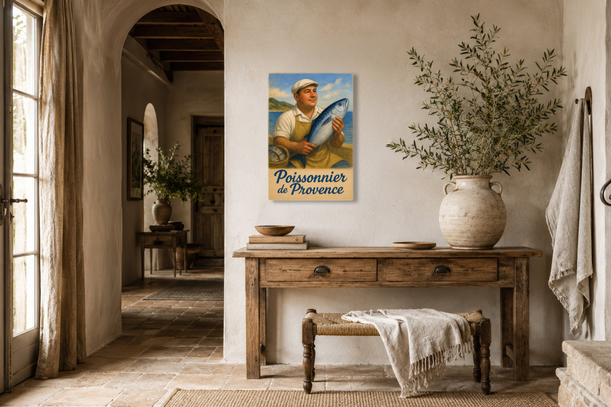 V01-12, Affiche vintage métiers anciens - Poissonnier de Provence