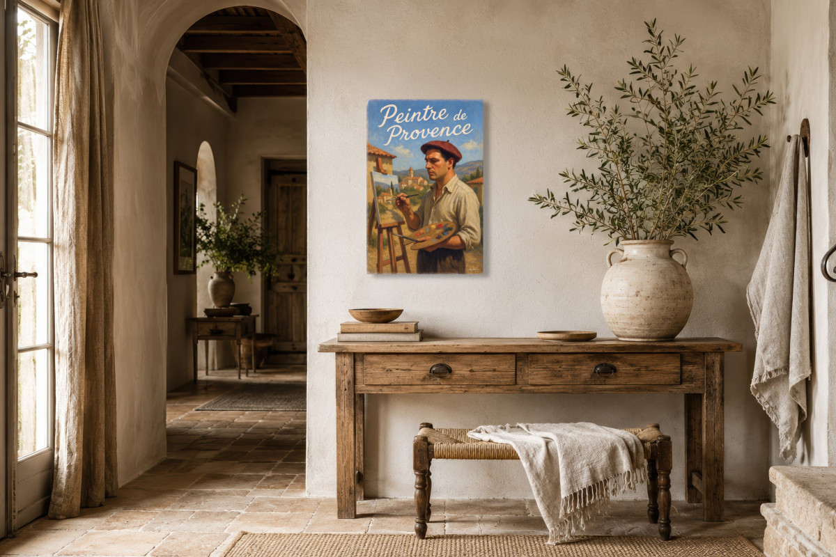 V01-12, Affiche vintage métiers anciens - Peintre de Provence - L’œil et la main