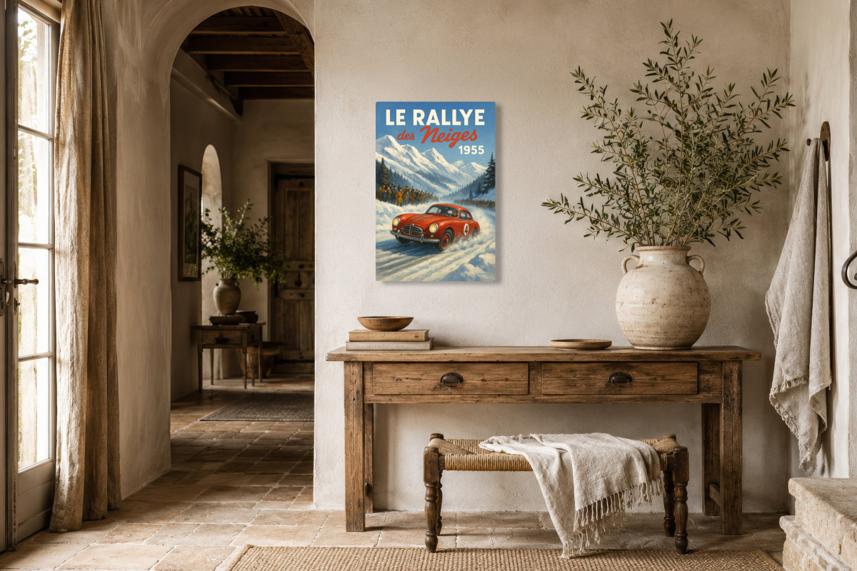 V01-12, Affiche vintage sport - Le Rallye des neiges 1955