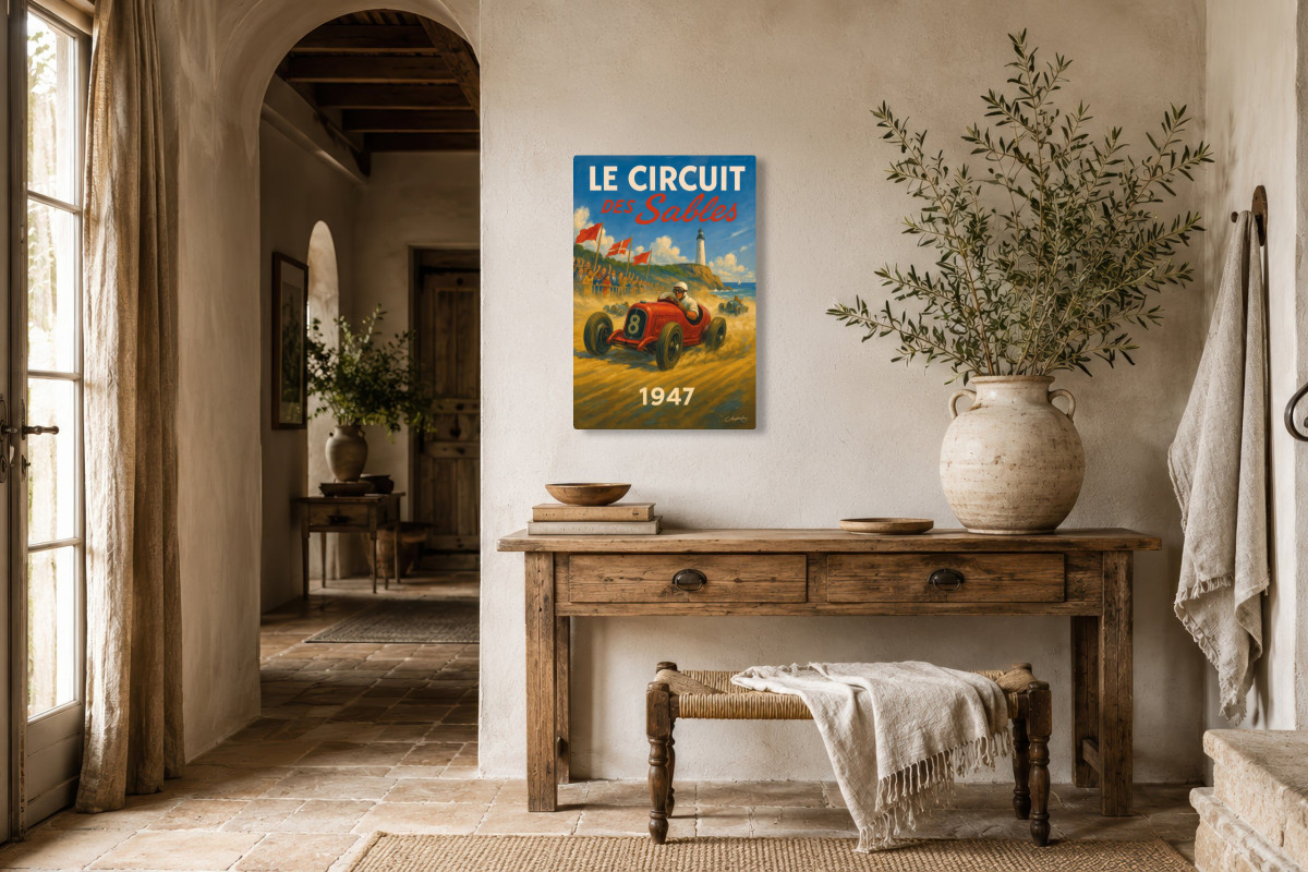 V01-12, Affiche vintage sport - Le Circuit des Sables 1947