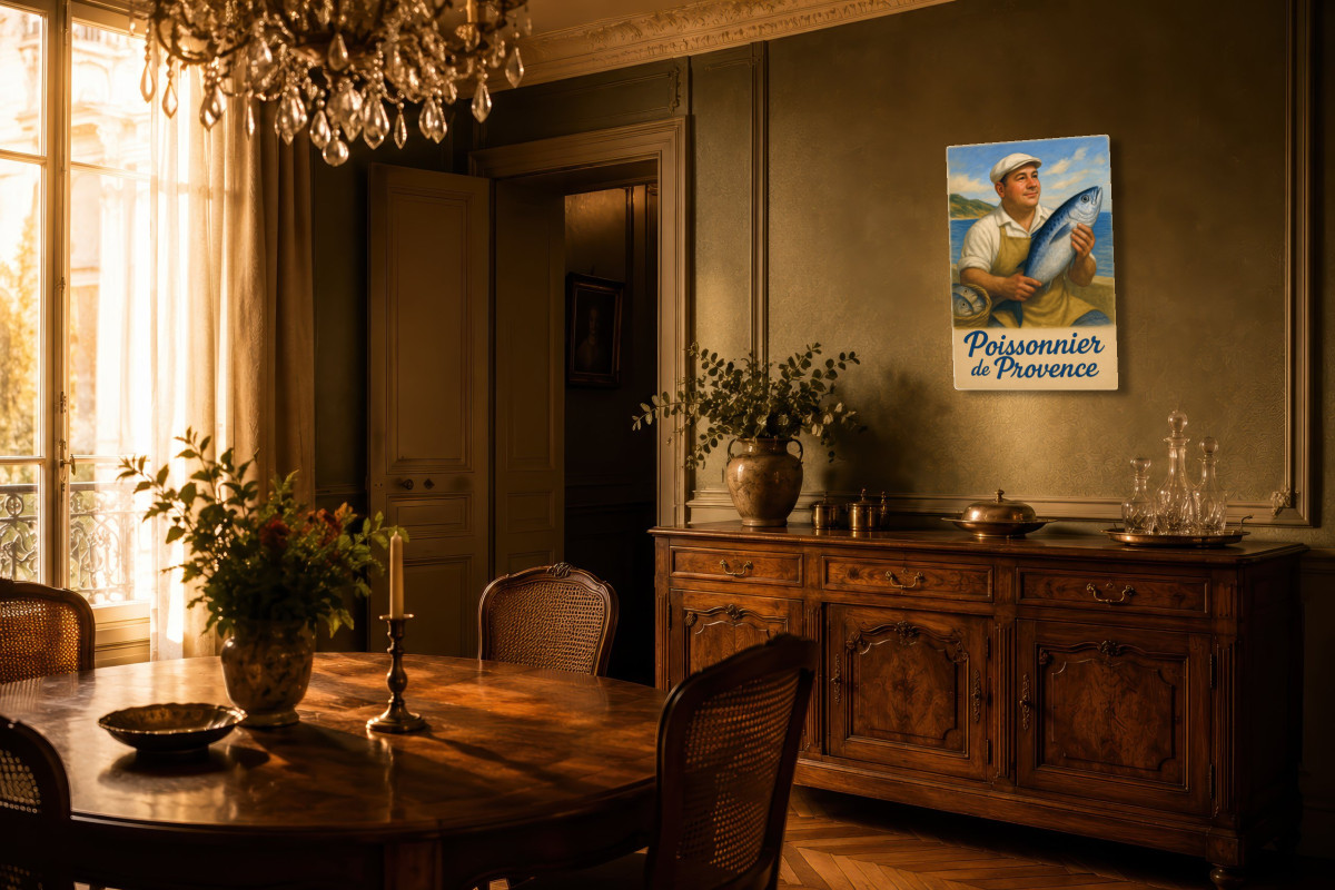 V02-04, Affiche vintage métiers anciens - Poissonnier de Provence