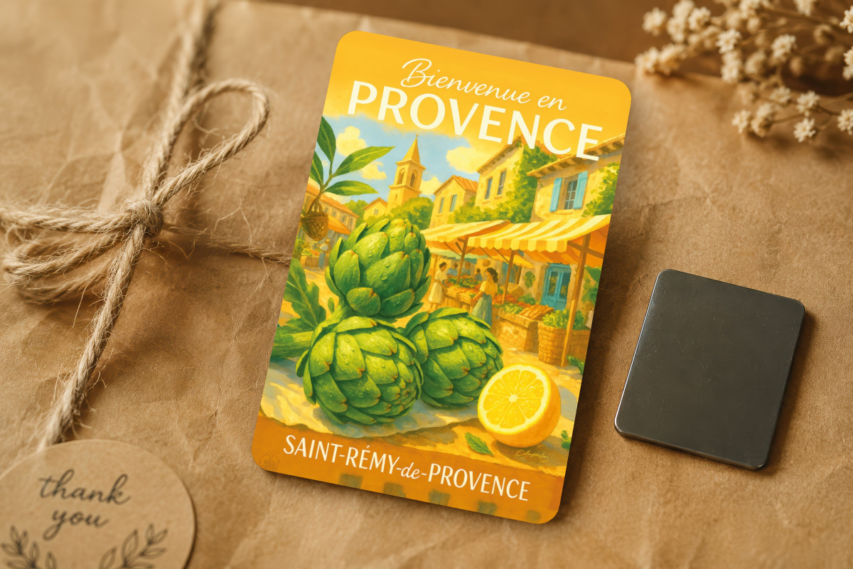 Mockup magnet 02 — Magnet Légumes du marché – Artichaut de Saint-Rémy