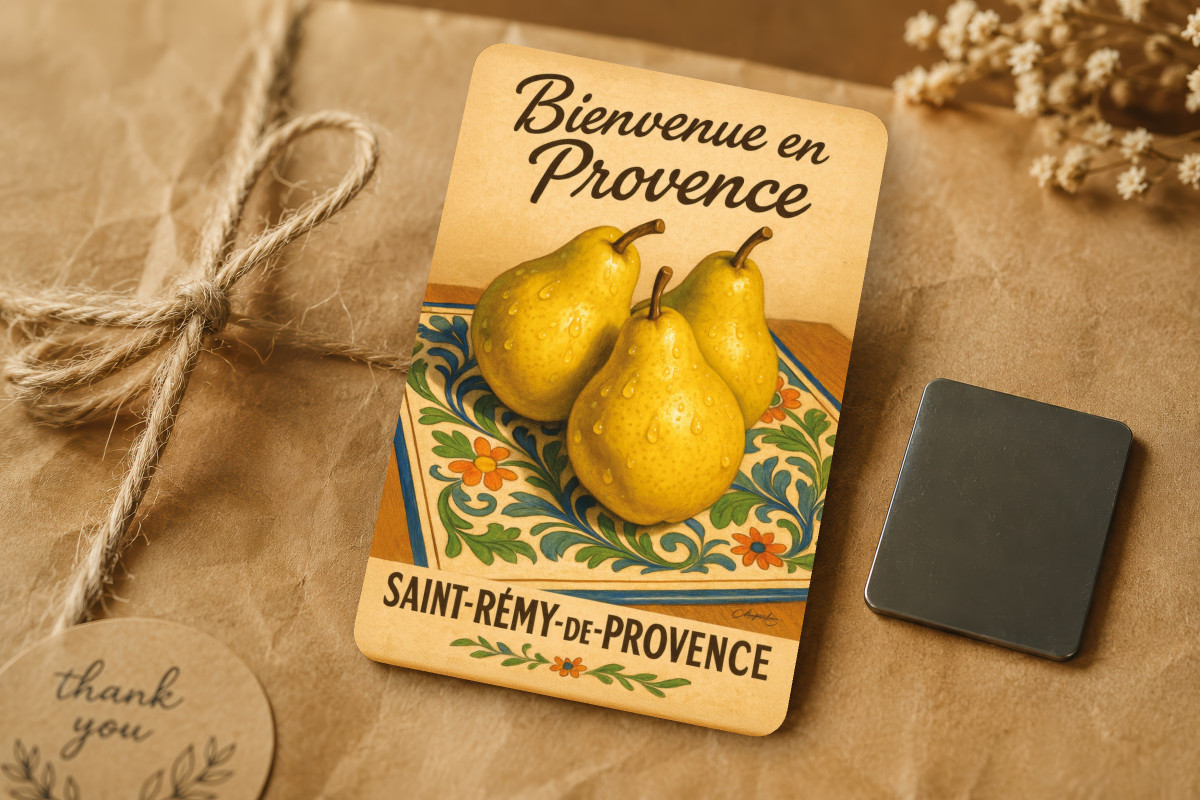 Mockup magnet 02 — Magnet Douceur d’automne – Poire dorée de Provence