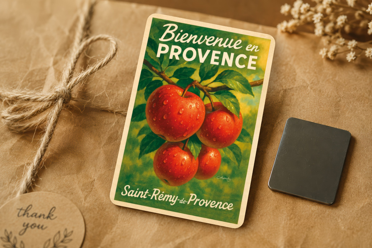 Mockup magnet 02 — Magnet Pommes d’automne – Rouge des vergers provençaux