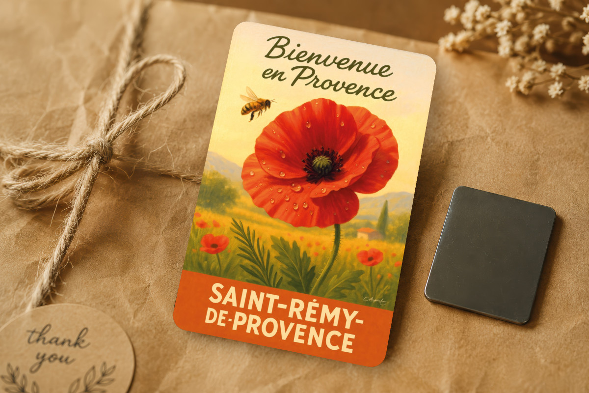 Mockup magnet 02 — Magnet Matin rouge – Coquelicot en Provence