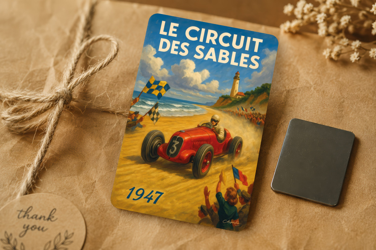 Mockup magnet 02 — Magnet Les Bolides de la Plage – 1947