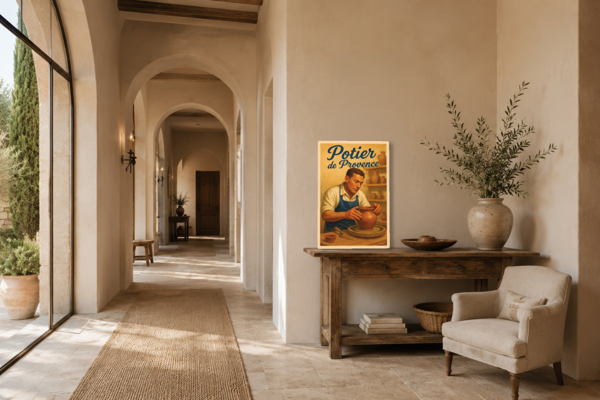V01-23, Affiche vintage métiers anciens - Potier de Provence