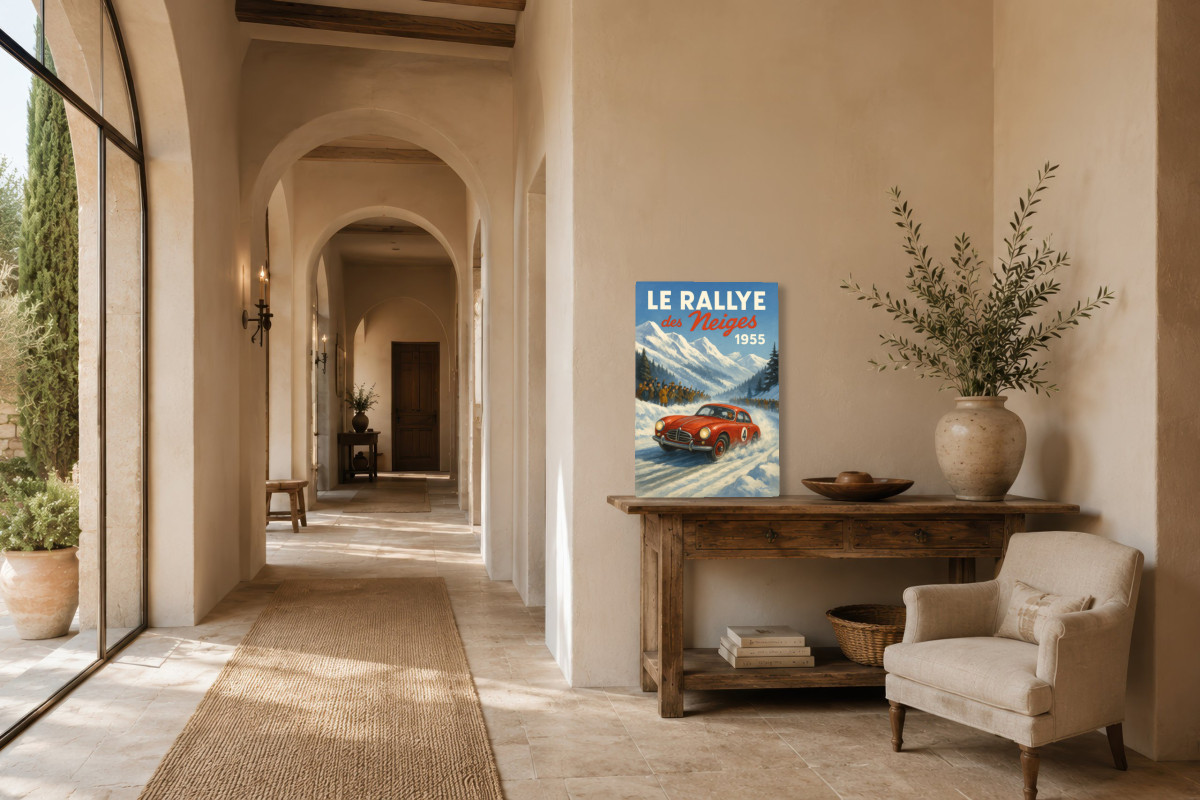 V01-23, Affiche vintage sport - Le Rallye des neiges 1955