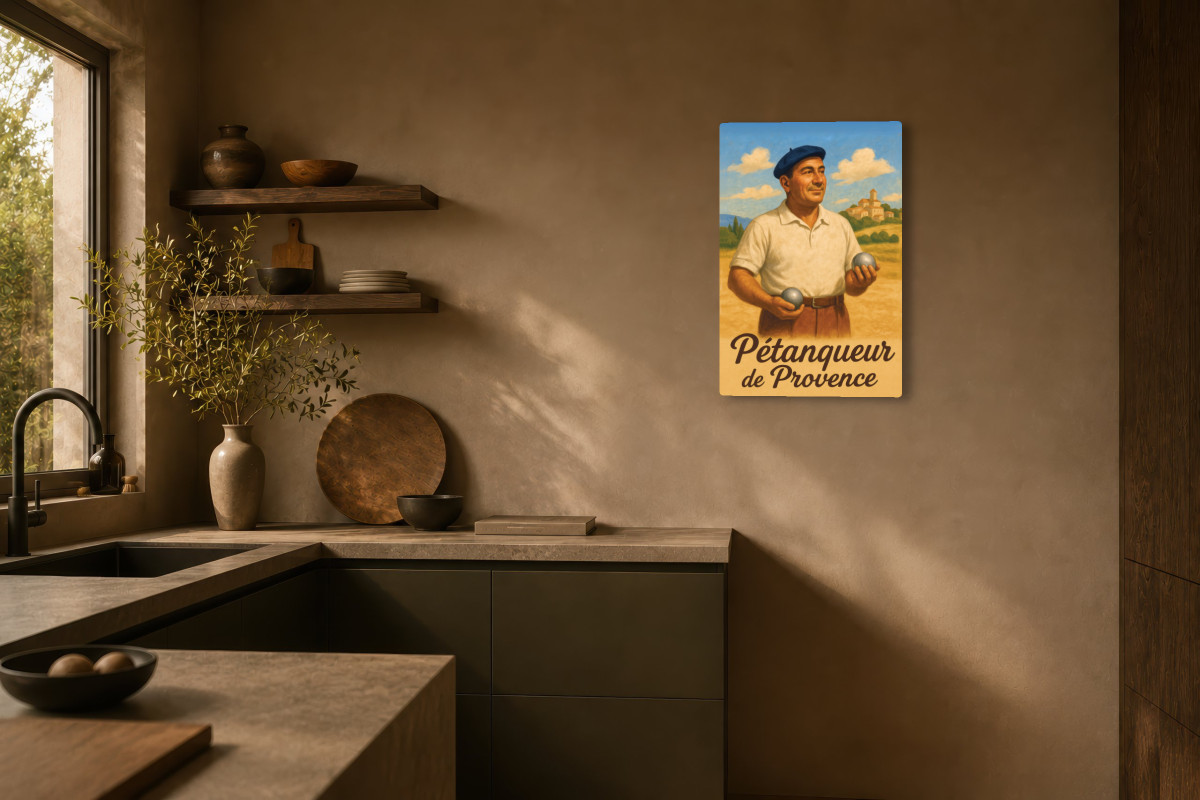 V03-07, Affiche vintage métiers anciens - Pétanqueur de Provence