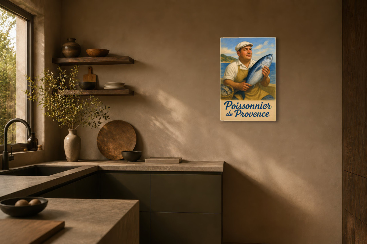 V03-07, Affiche vintage métiers anciens - Poissonnier de Provence