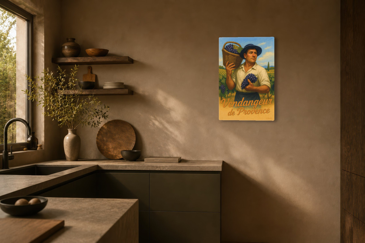 V03-07, Affiche vintage métiers anciens - Vendangeur de Provence