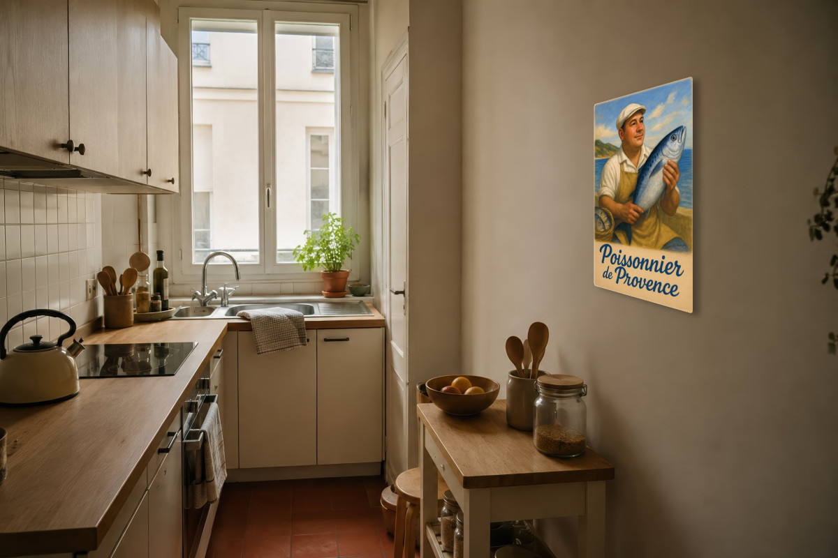 V04-04, Affiche vintage métiers anciens - Poissonnier de Provence