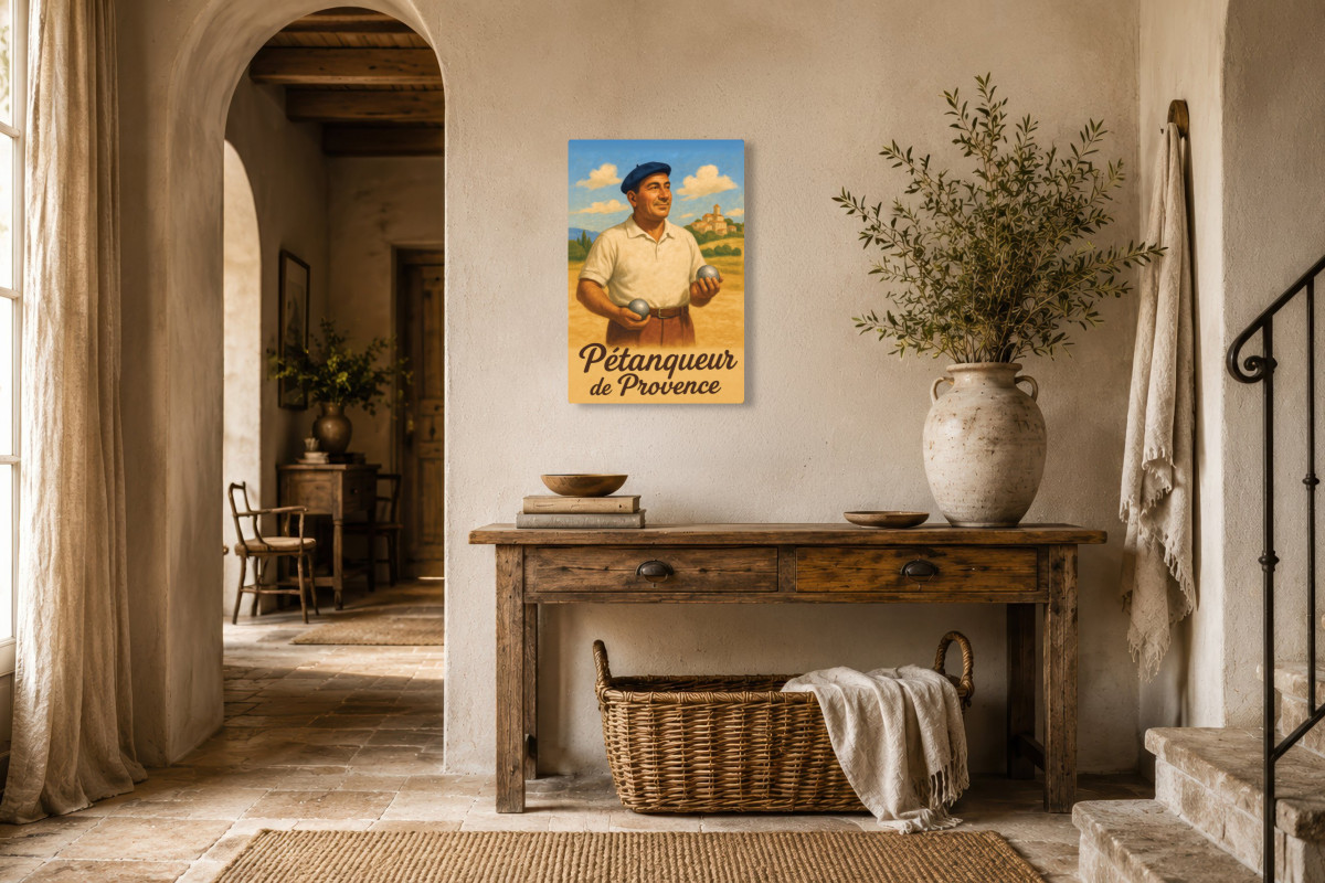 V01-16, Affiche vintage métiers anciens - Pétanqueur de Provence