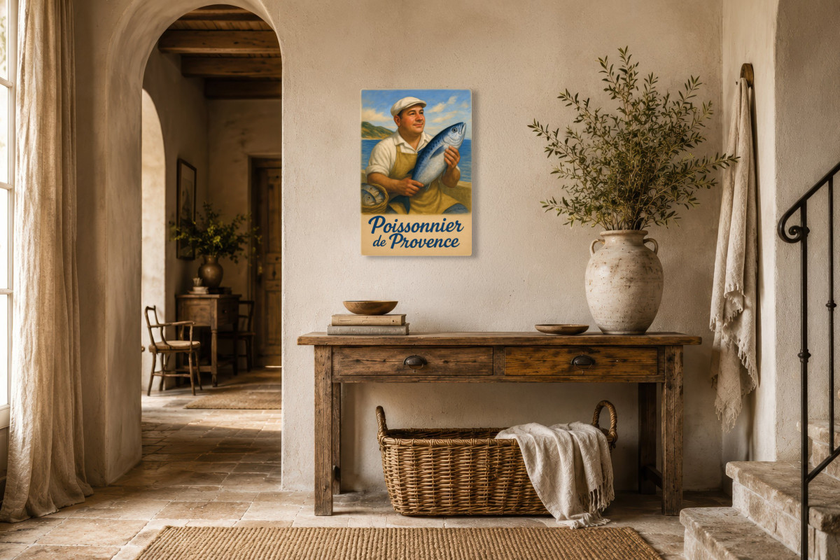 V01-16, Affiche vintage métiers anciens - Poissonnier de Provence