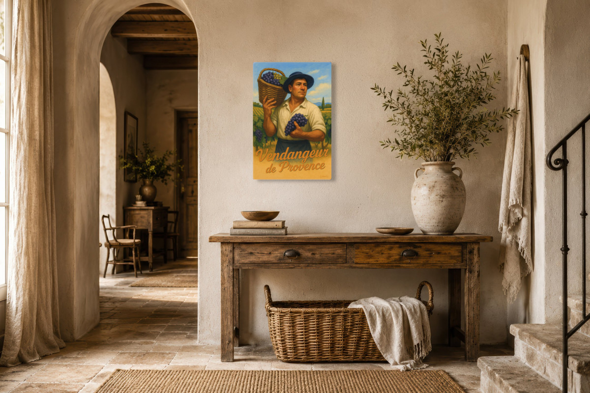 V01-16, Affiche vintage métiers anciens - Vendangeur de Provence