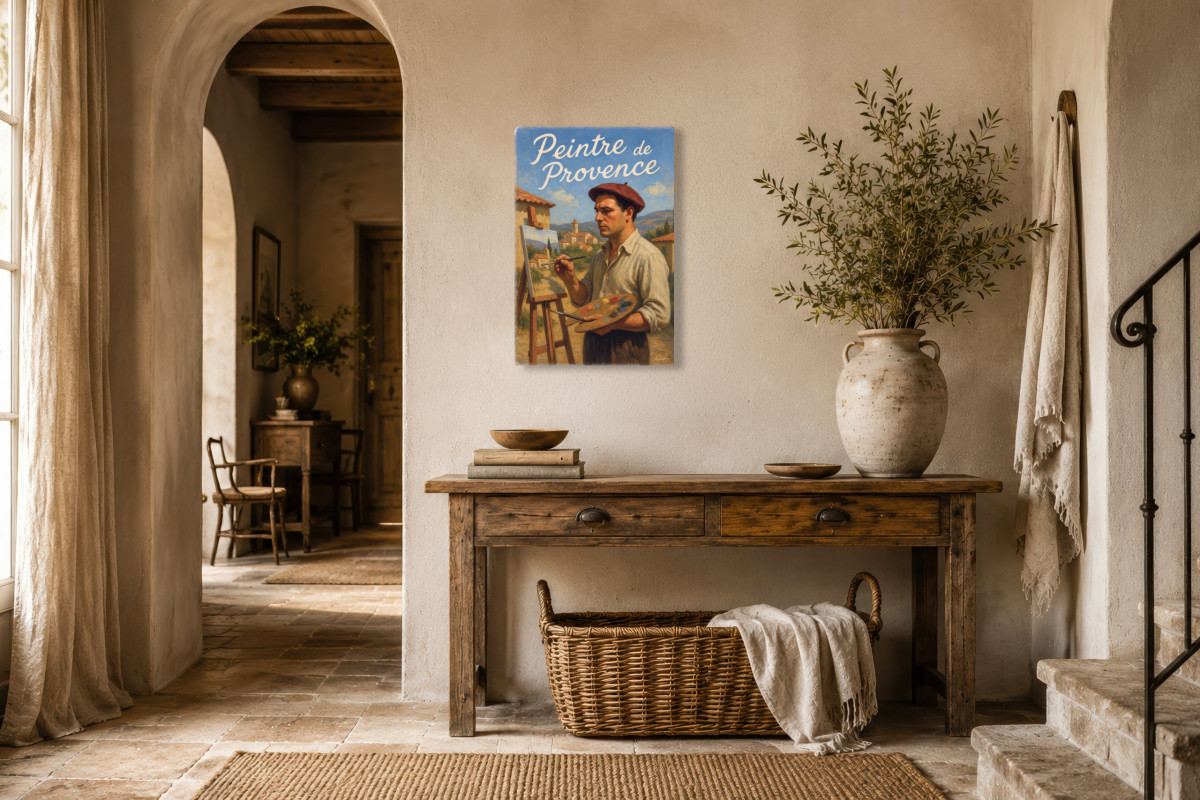 V01-16, Affiche vintage métiers anciens - Peintre de Provence - L’œil et la main