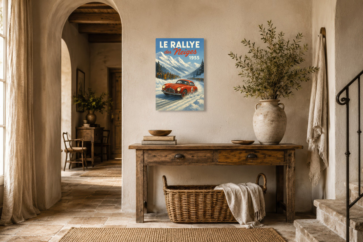 V01-16, Affiche vintage sport - Le Rallye des neiges 1955
