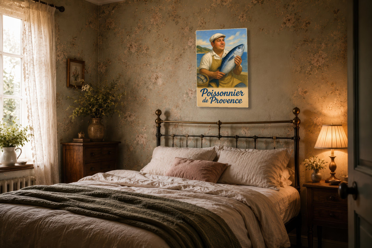 V02-16, Affiche vintage métiers anciens - Poissonnier de Provence